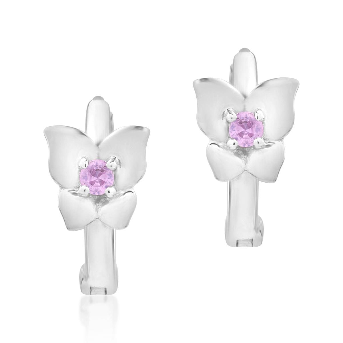 14K white gold children earrings with 0.078ct pink sapphires